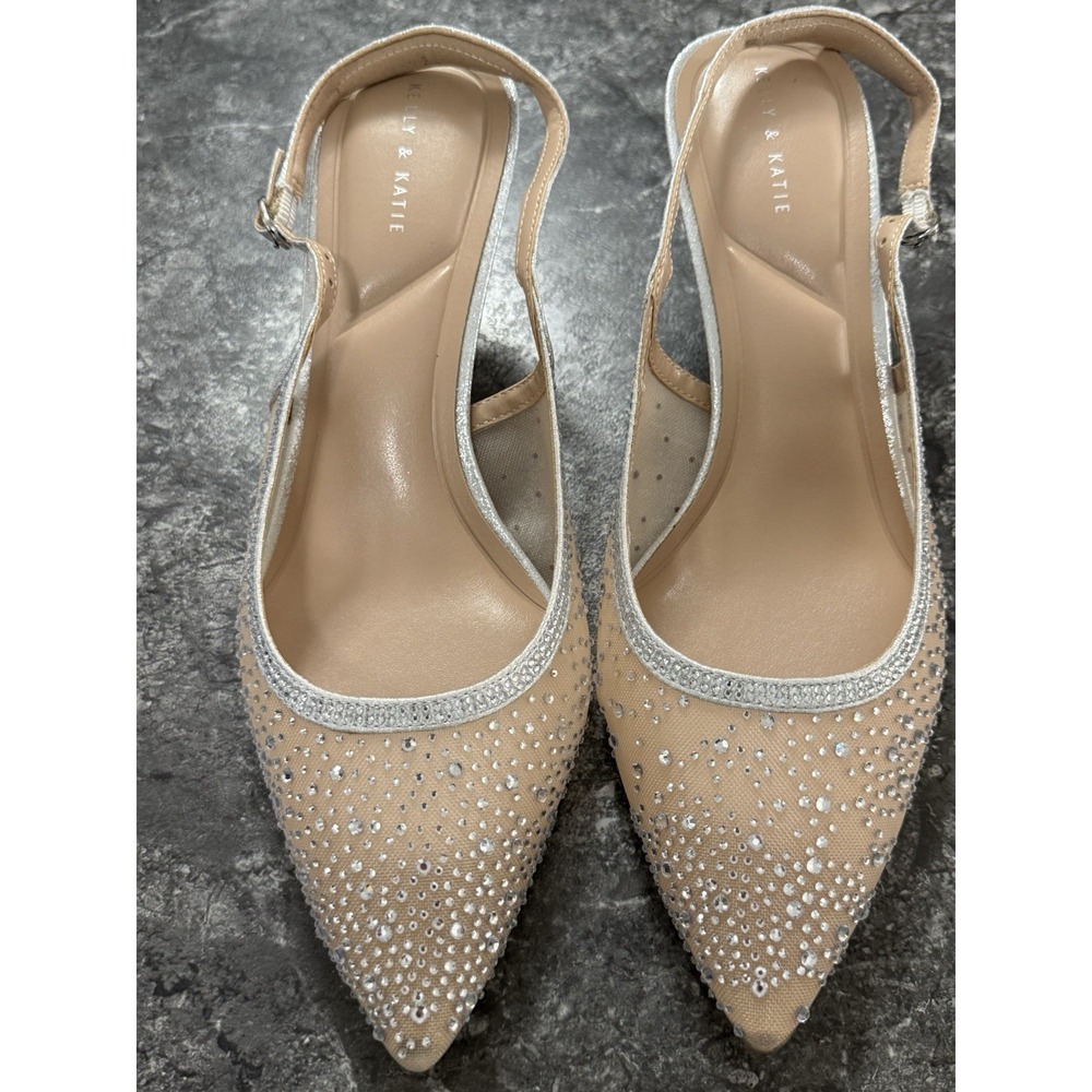 Kelly & Katie Jamet Rhinestoned Mesh Slingback Pump Classic Kitten Heel Sz 11